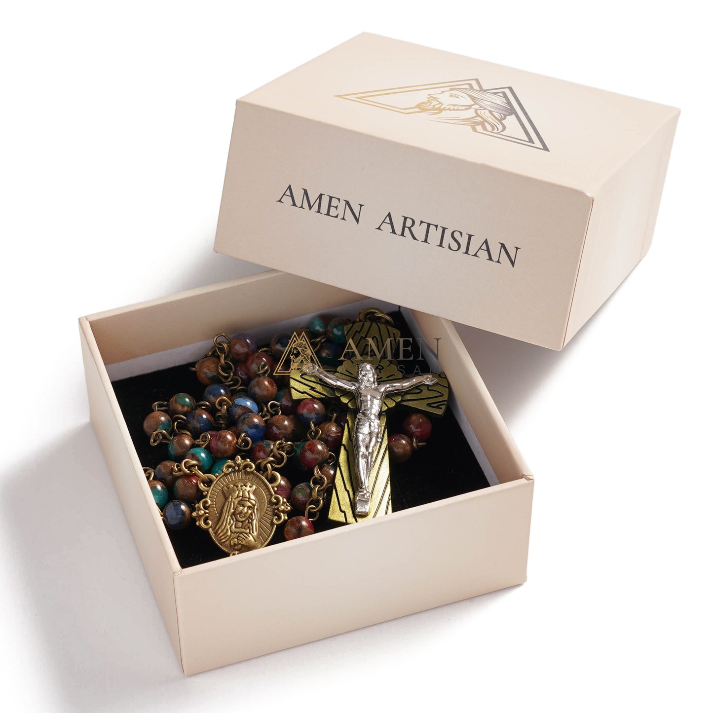Goldstone Rosary with Vintage Alloy Cross and Holy Medal - Blessing & Protection | Amen Artisan