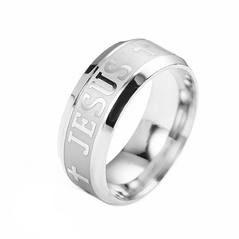Jesus Cross Titanium Steel Ring Amen Artisan