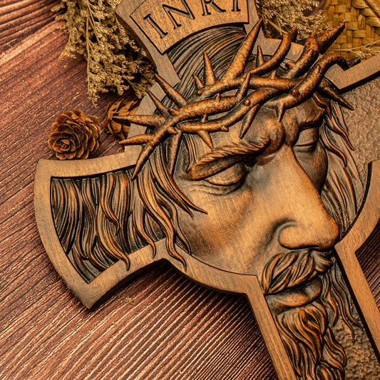 Jesus Holy Crown of Thorns Wood Cross Amen Artisan
