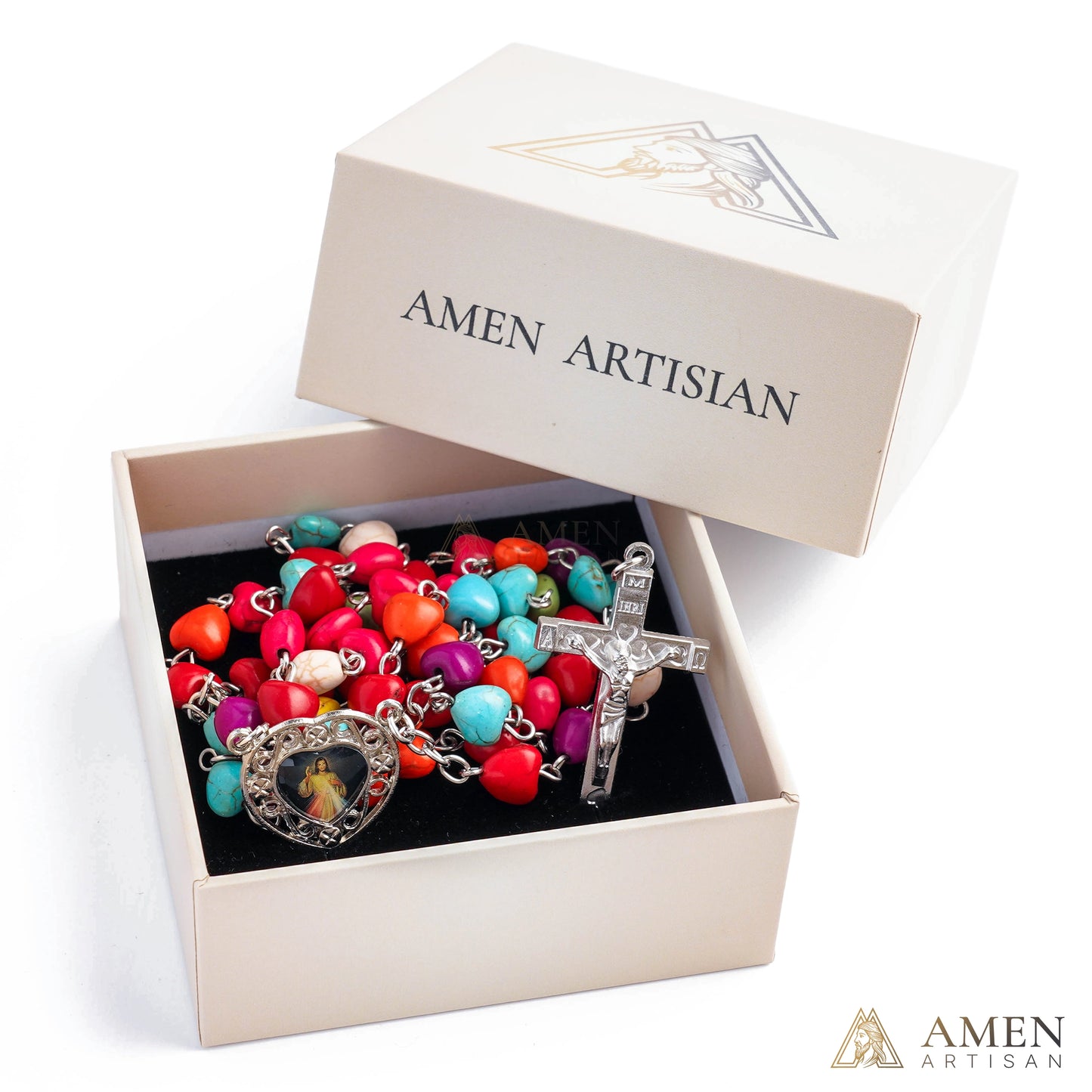 Multicolor Turquoise Heart Rosary