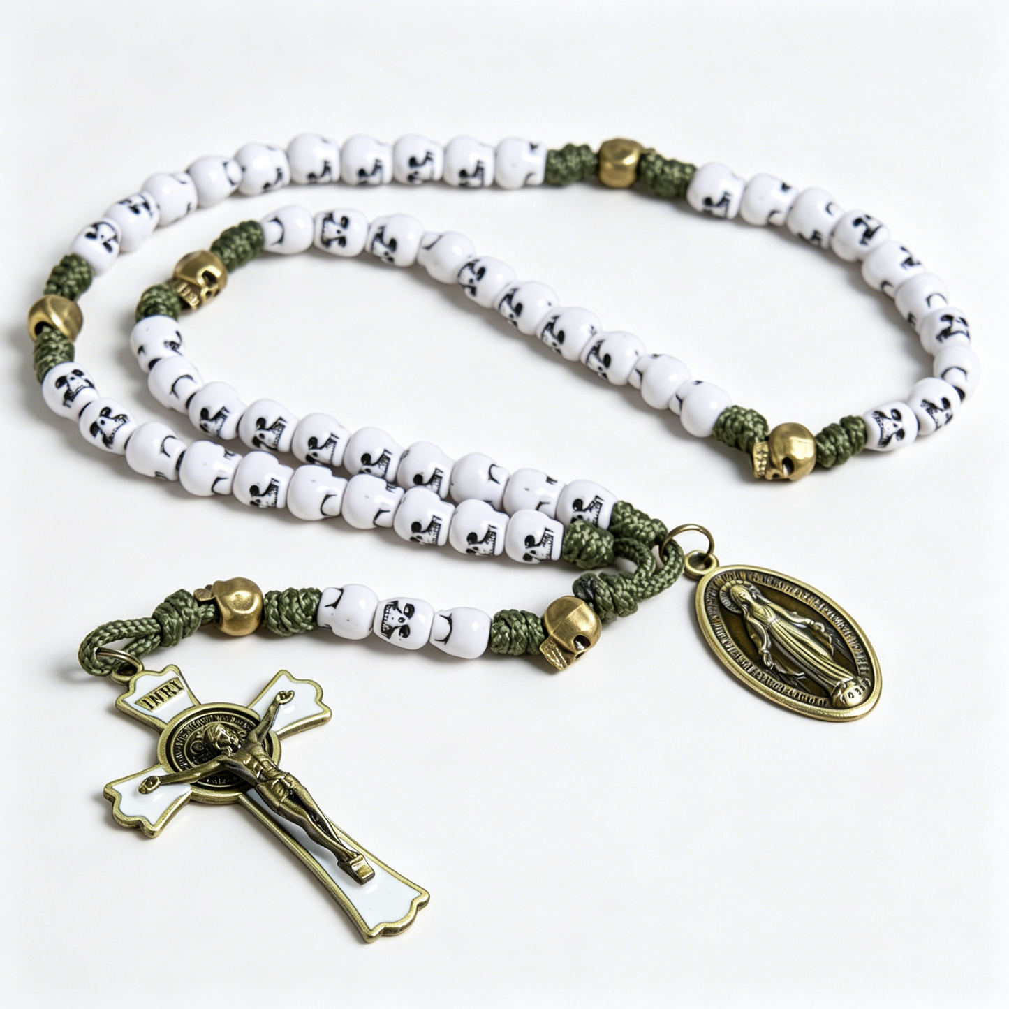 Military Green Skull Bead Rosary | Amen Artisan