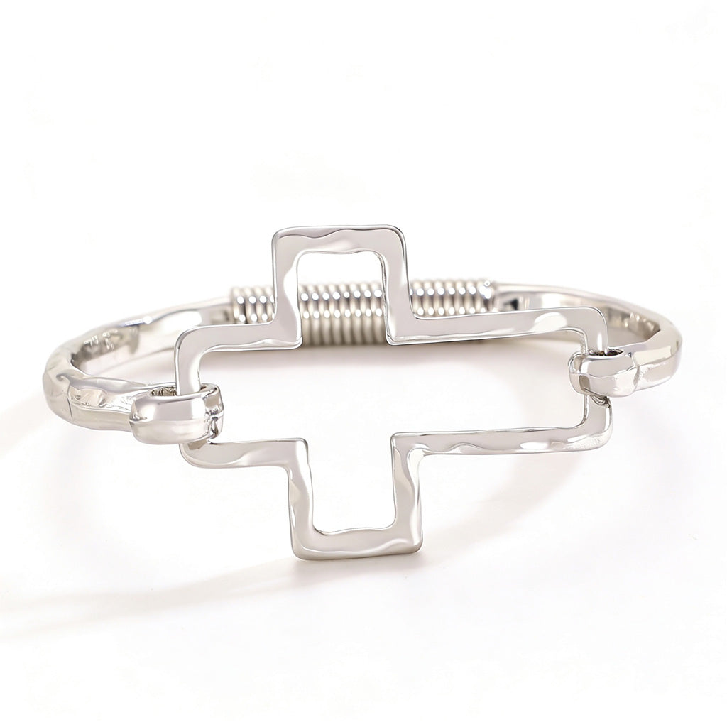 【DEAL TODAY】Textured Cross Cuff Bracelet with Cutout Design