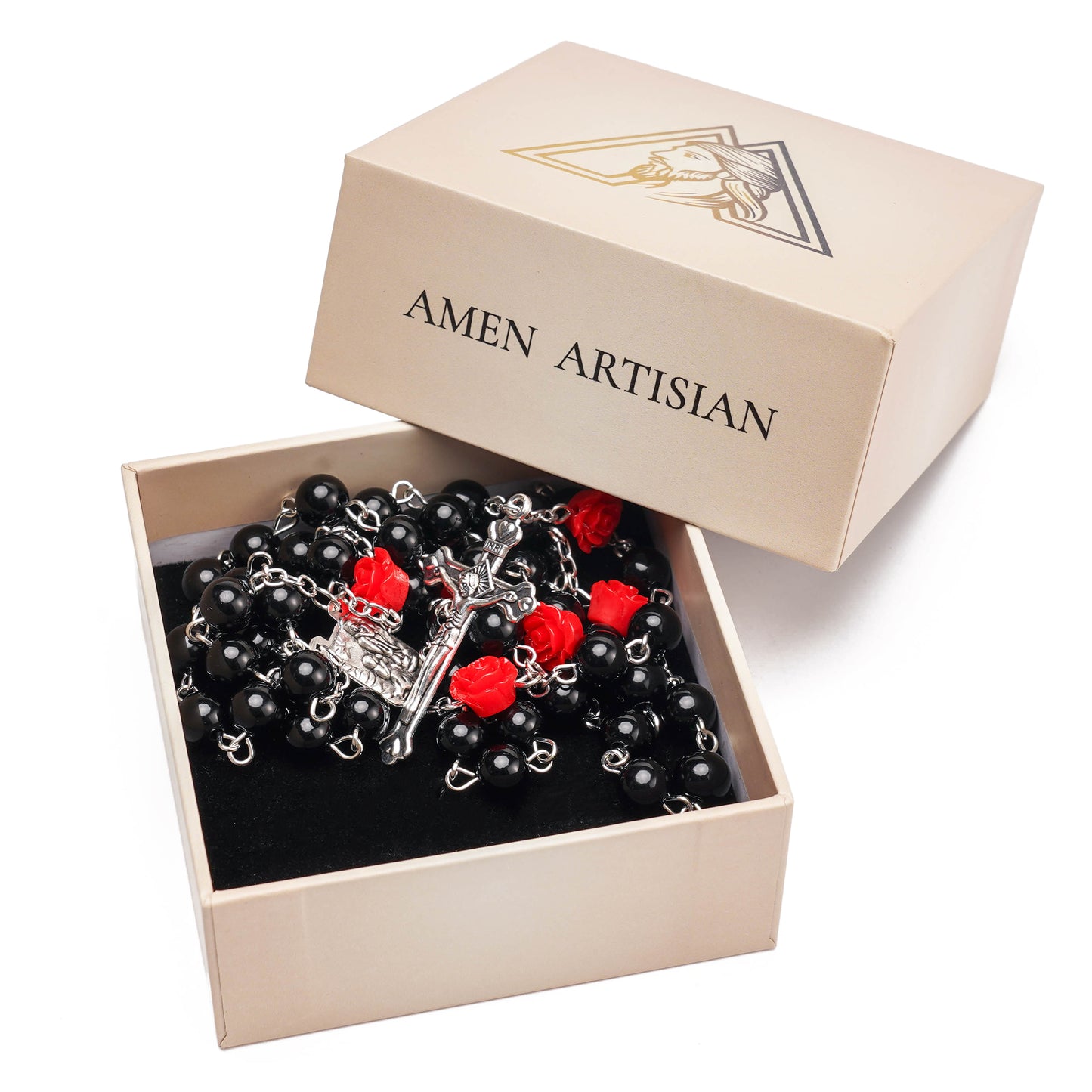 Red Rose Accent Rosary – Blessings & Devotion | Amen Artisan