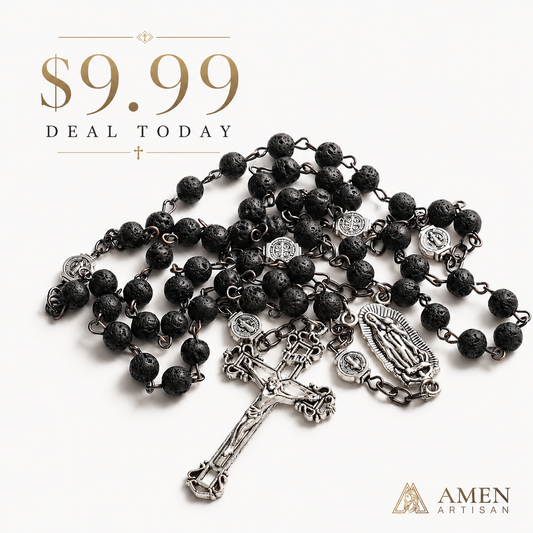【Deal Today】Lava Stone Our Lady of Guadalupe Medal Rosary