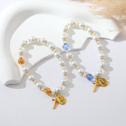 Simple Cross Pearl Bracelet Amen Artisan