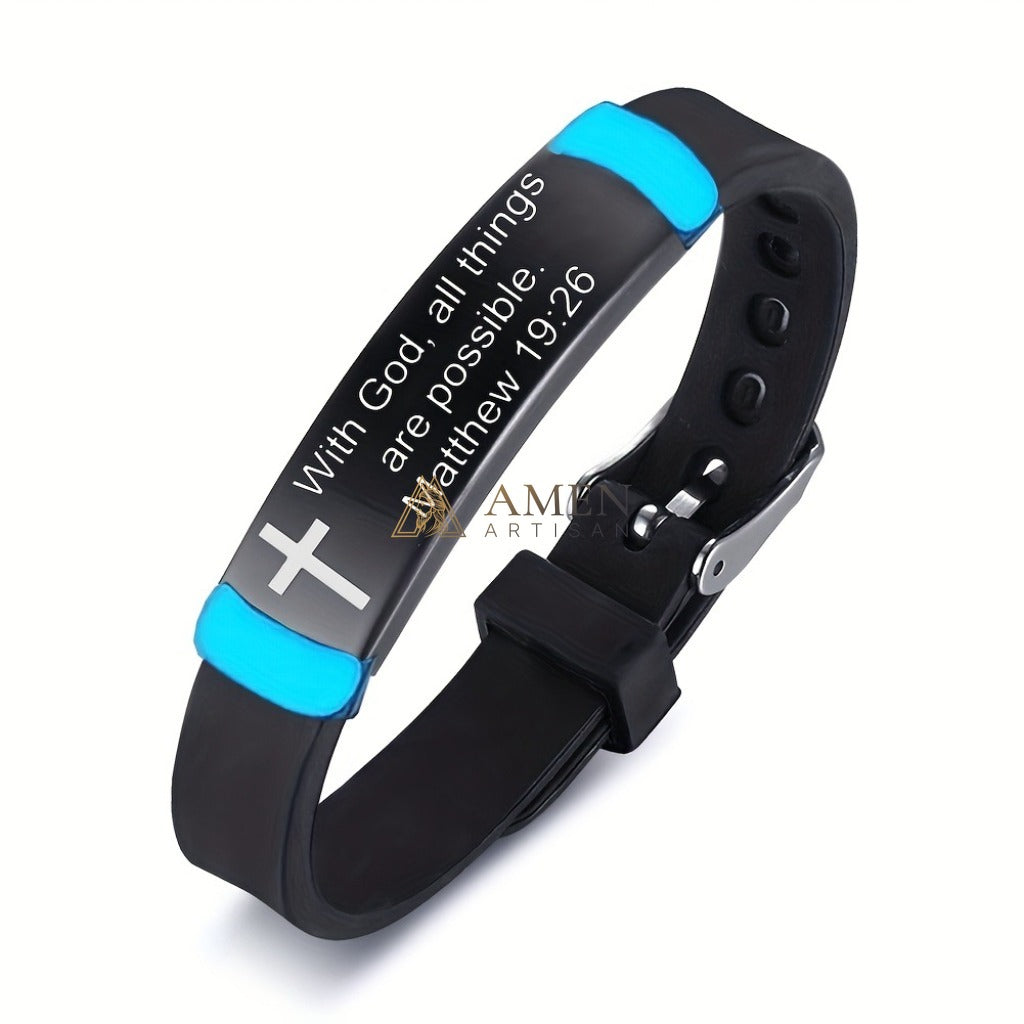 Matthew 19:26 Scripture Cross Glow Bracelet Amen Artisan