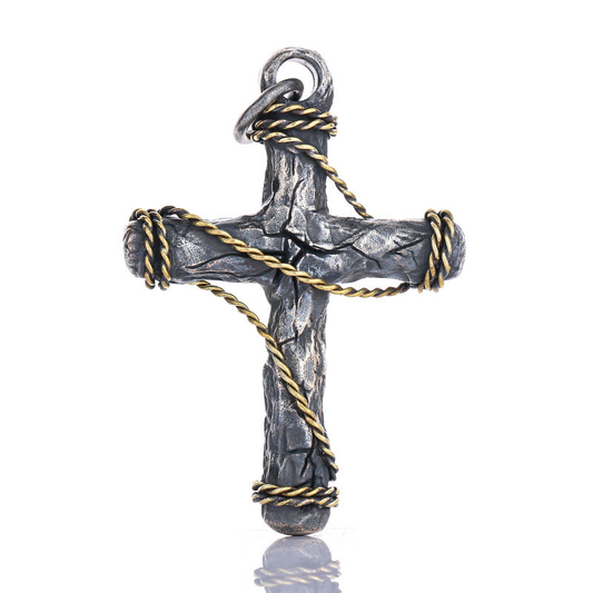 925 Sterling Silver Cracked Cross Pendant Necklace
