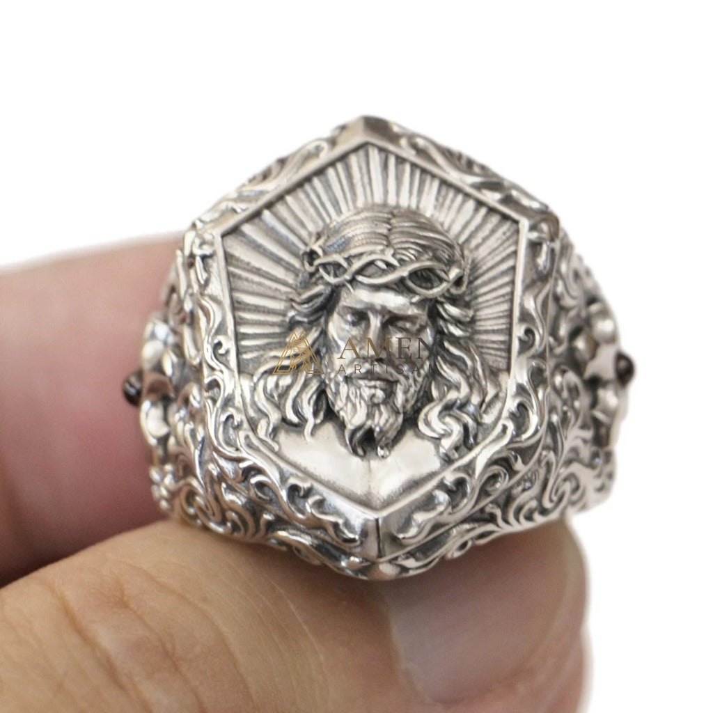 925 Silver Jesus Icon Ring Amen Artisan