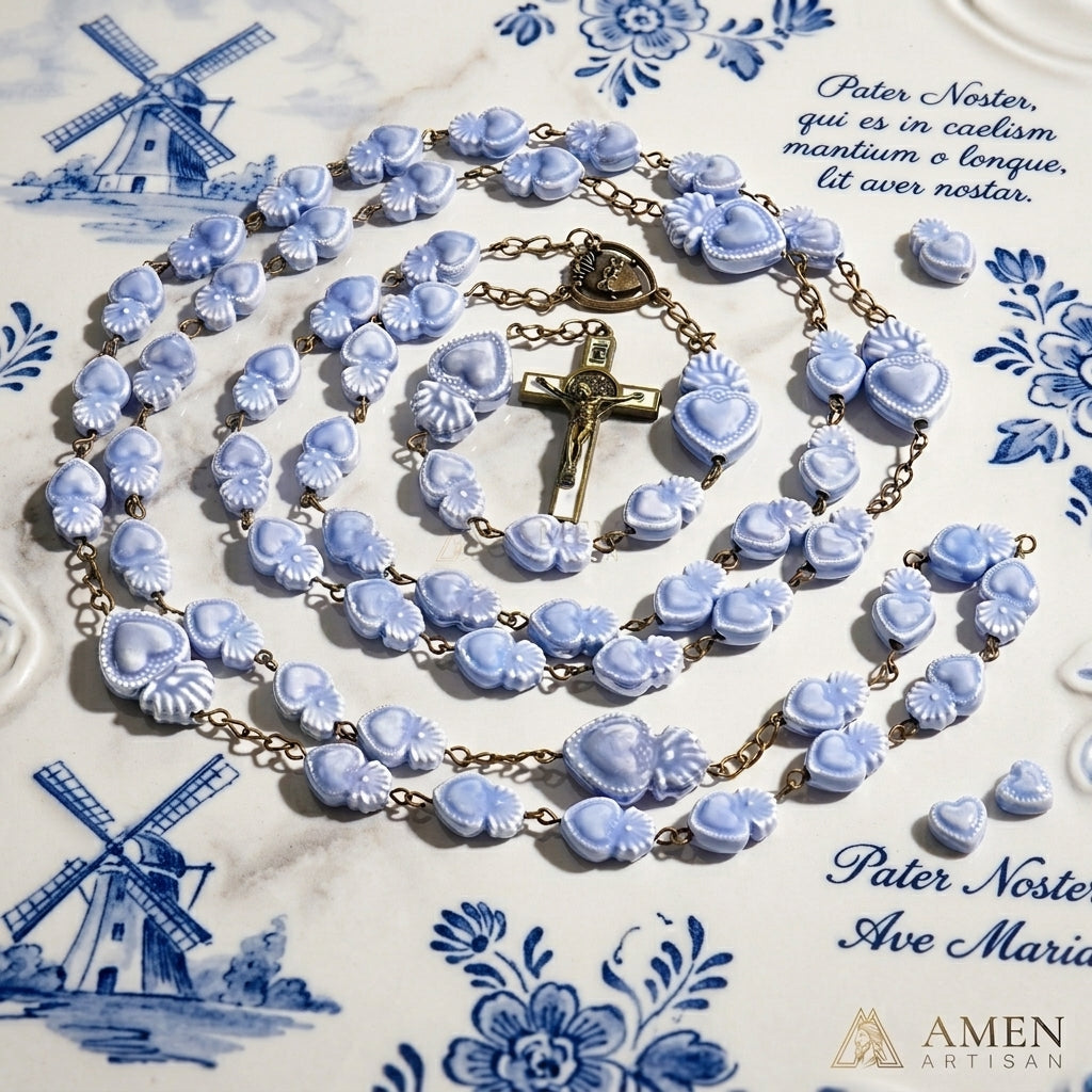 Delft Blue Beads Sacred Heart Rosary