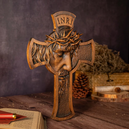 Jesus Holy Crown of Thorns Wood Cross Amen Artisan