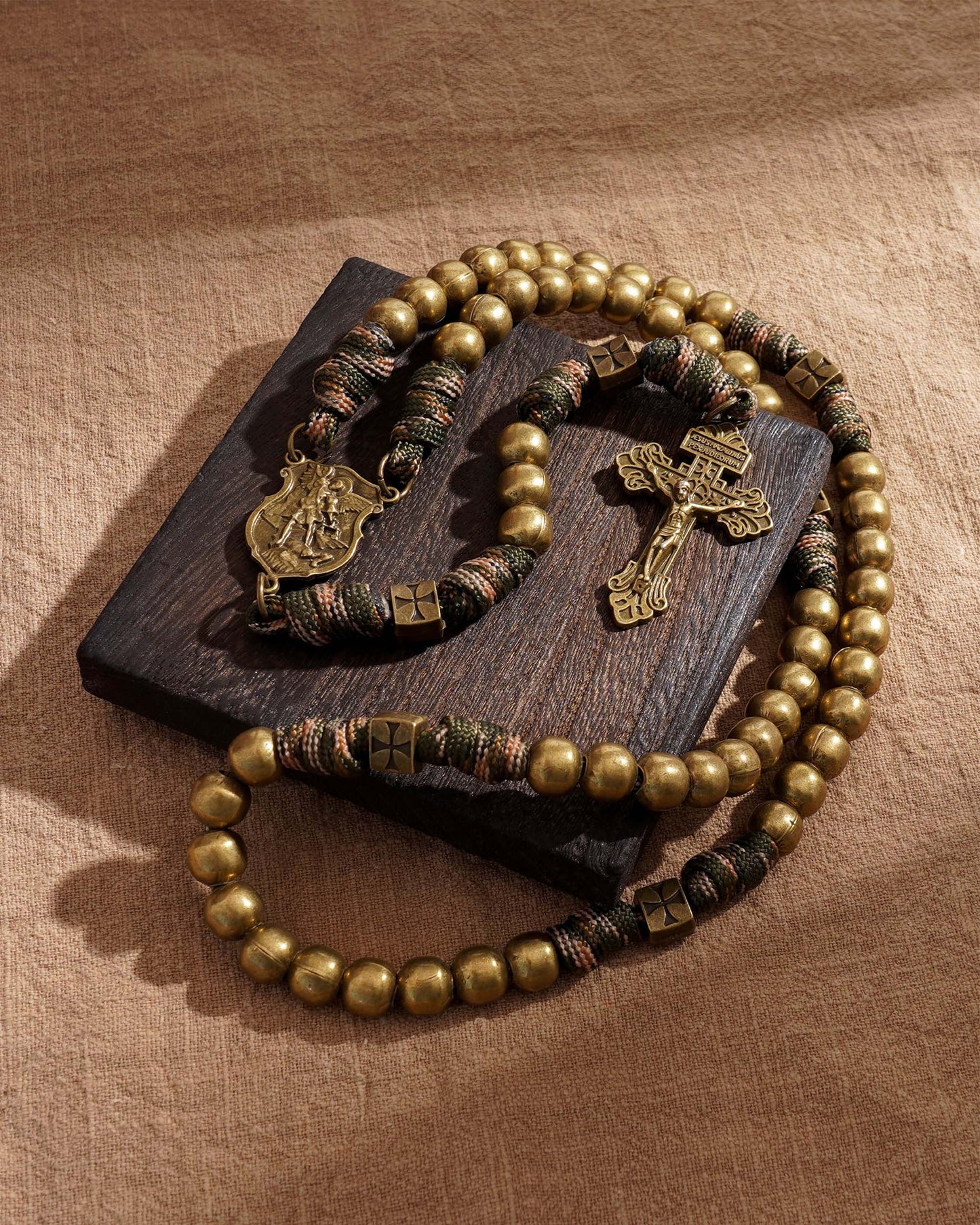St. Michael Heavyweight Bronze Rosary: 48cm Hand-Braided Tactical Armor | Amen Artisan
