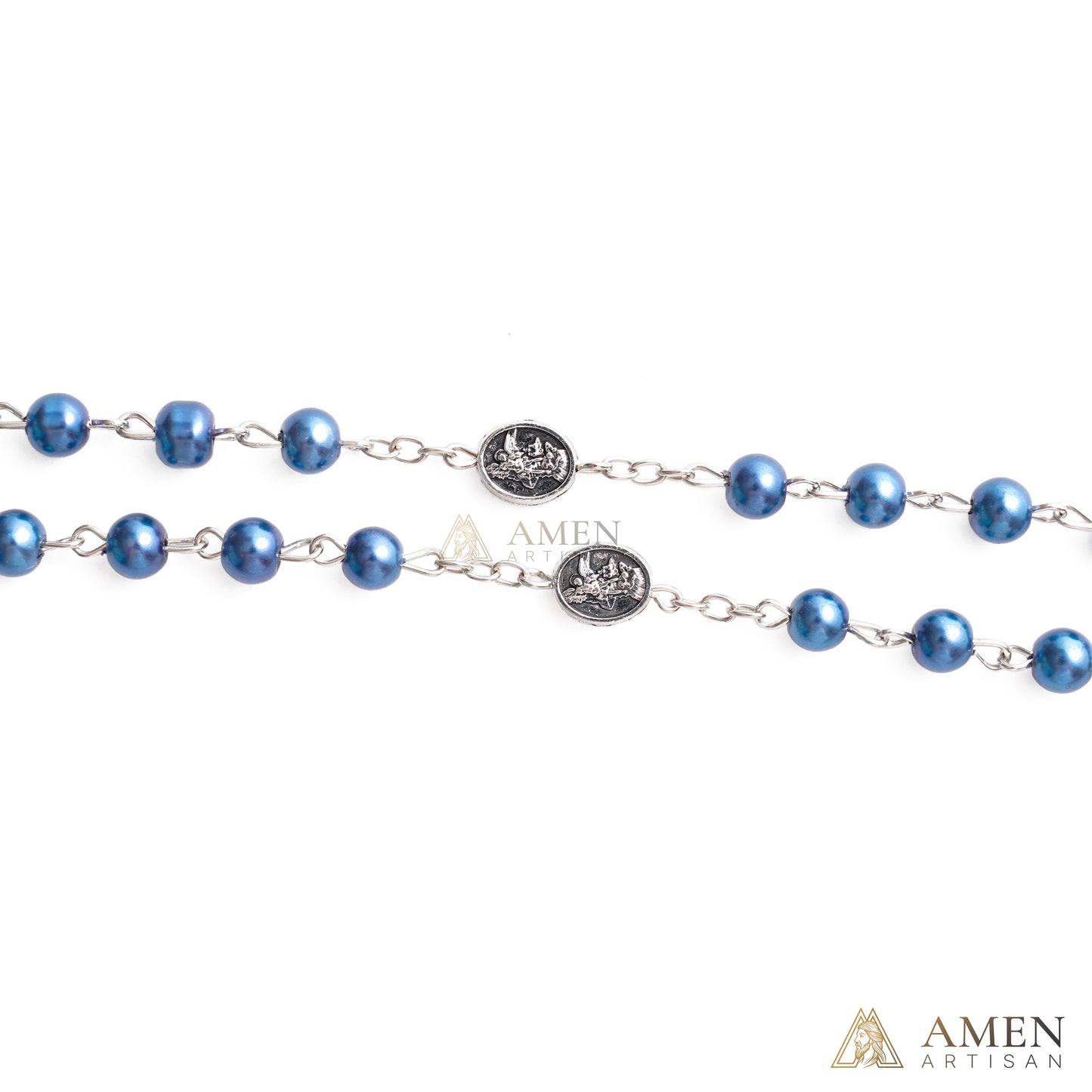 St. Michael Rosary with Blue Enamel Storage Box - Faith & Strength| Amen Artisan