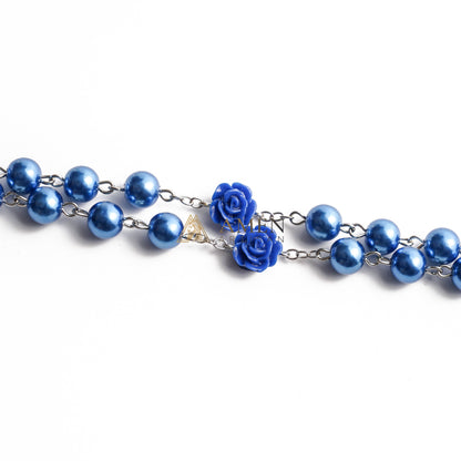 Royal Blue Rosary with Rose Accent, Cross and Saint Medal - Hope, Love & Blessing |  Amen Artisan