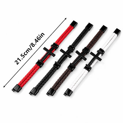 Leather Cross Bracelet with Magnetic Clasp