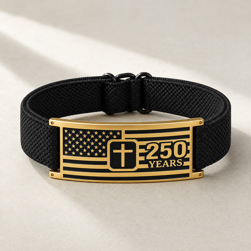 【DEAL TODAY】Adjustable America 250 Bracelet with Braided Band and Cross Detail