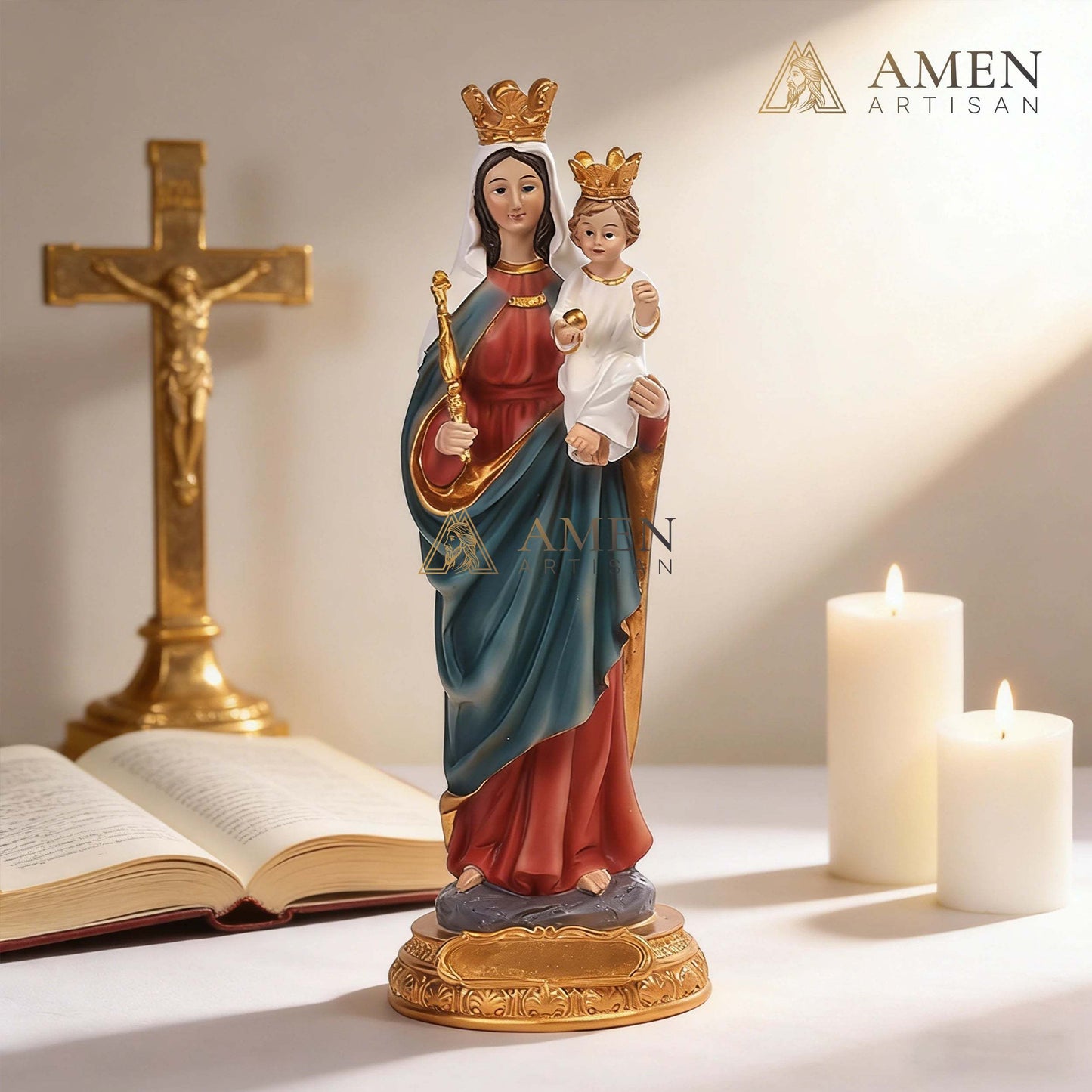 Coronated Our Lady of the Assumption with Baby Jesus Ornament Amen Artisan