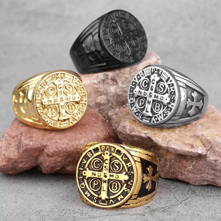 Saint Benedict Cross & Inscriptions Ring Amen Artisan