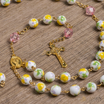 Yellow Floral Ceramic Rosary