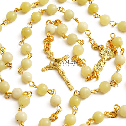 Green Yellow Jade Bead Rosary Amen Artisan