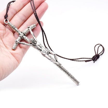 Crucifix Pendant with Weathered Cross & Sorrowful Christ Detailing