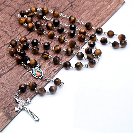 Tiger's Eye Natural Stone Prayer Rosary Amen Artisan
