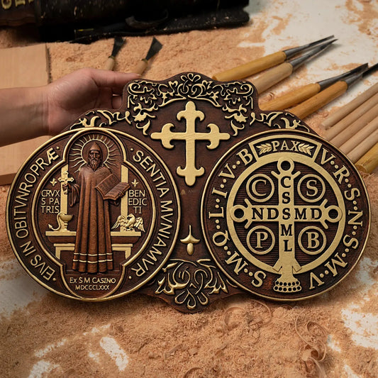 Saint Benedict Medal Wood Carving Amen Artisan