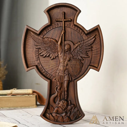 St Michael Wood Carving Amen Artisan