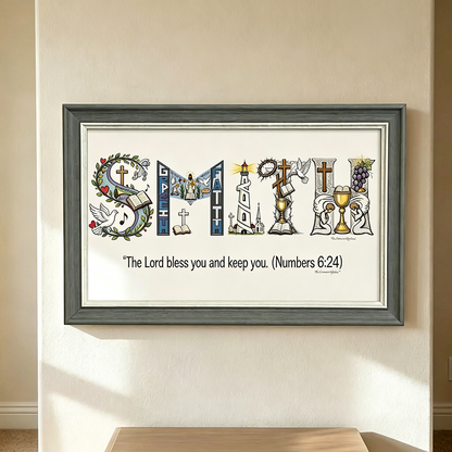 Personalized Christian Family Name Art Frame  | Amen Artisan