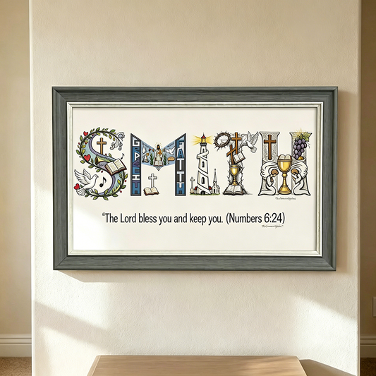 Personalized Christian Family Name Art Frame  | Amen Artisan