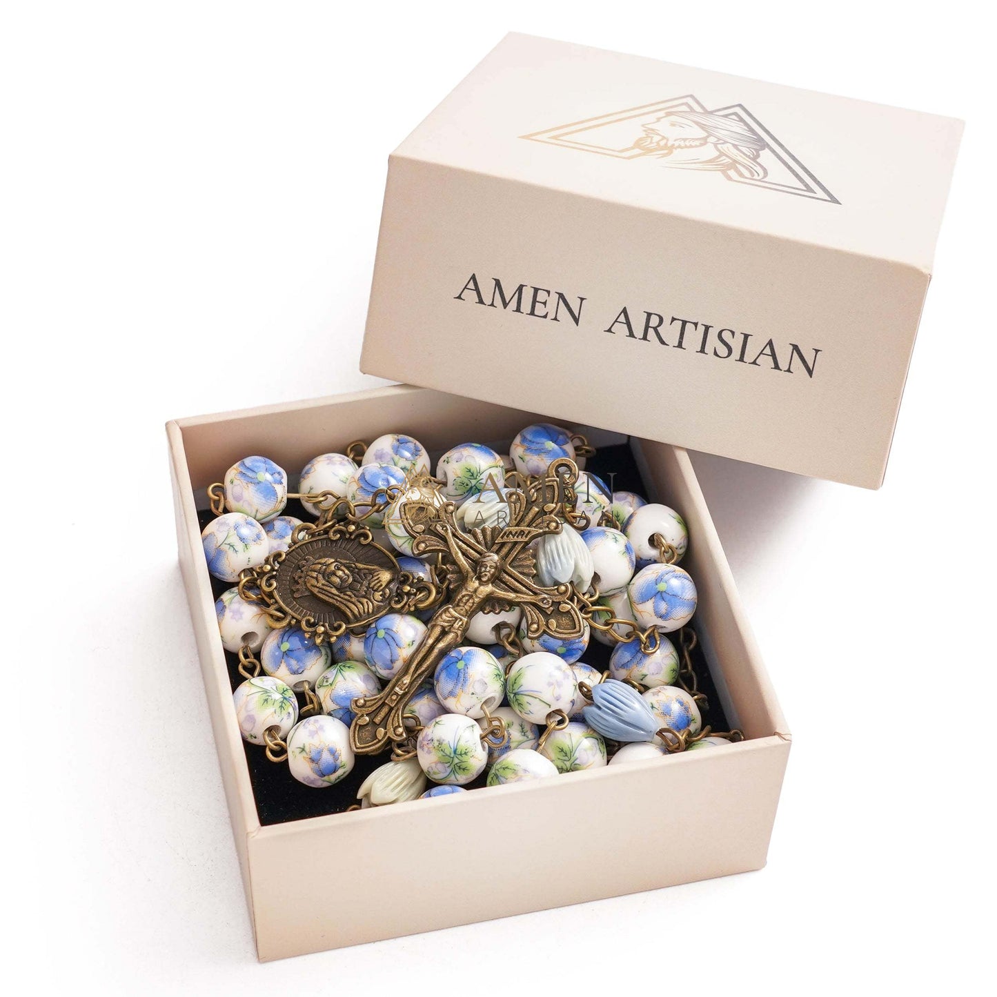 Flowers and Plants Ceramic Rosary Amen Artisan