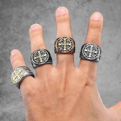 Saint Benedict Cross & Inscriptions Ring Amen Artisan