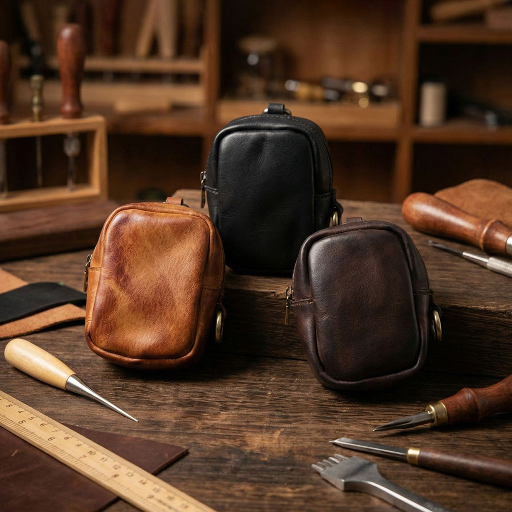 Vintage Full-Grain Leather Rosary Pouch — Classic Faith Storage Case