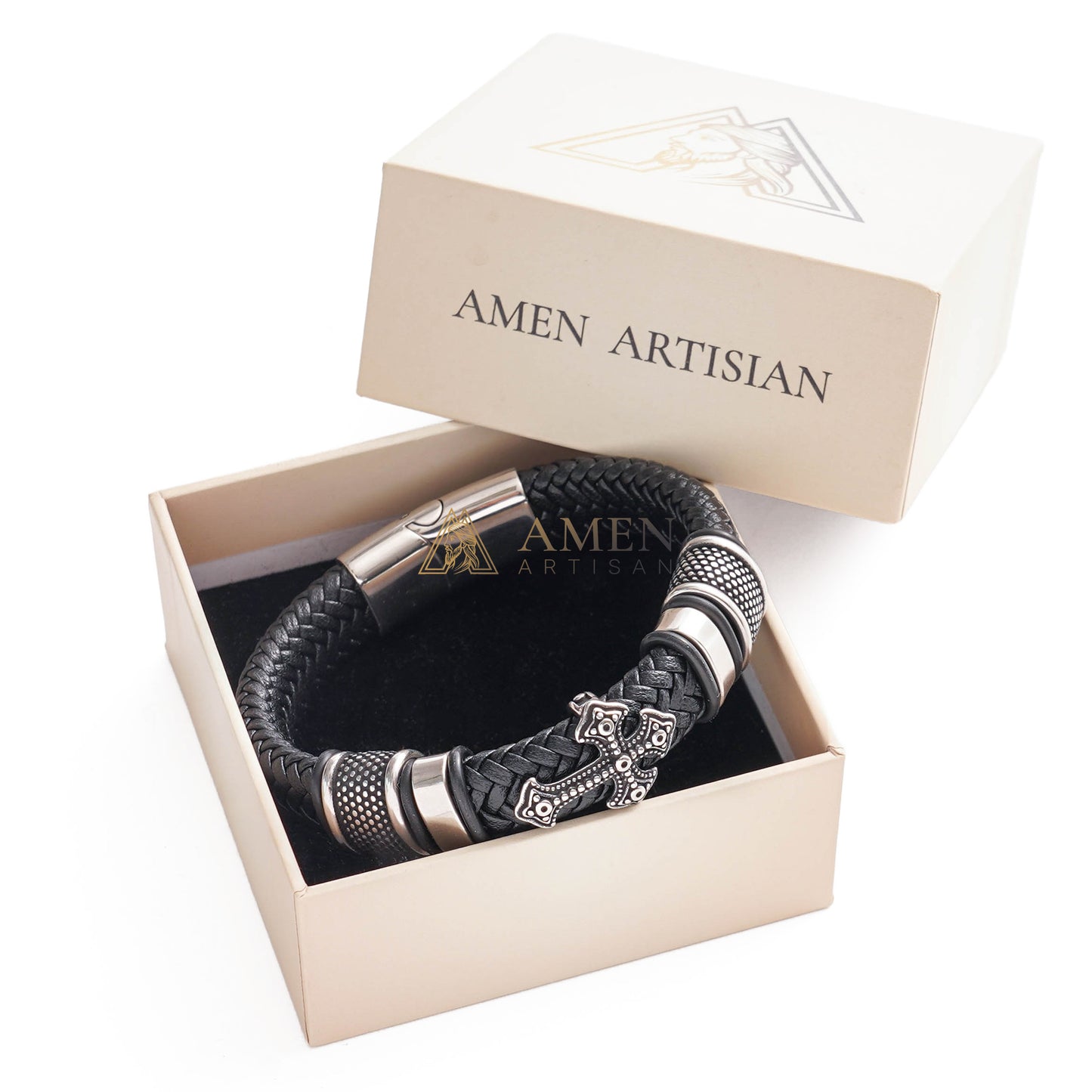 Handcrafted Cross Leather Bracelet Amen Artisan