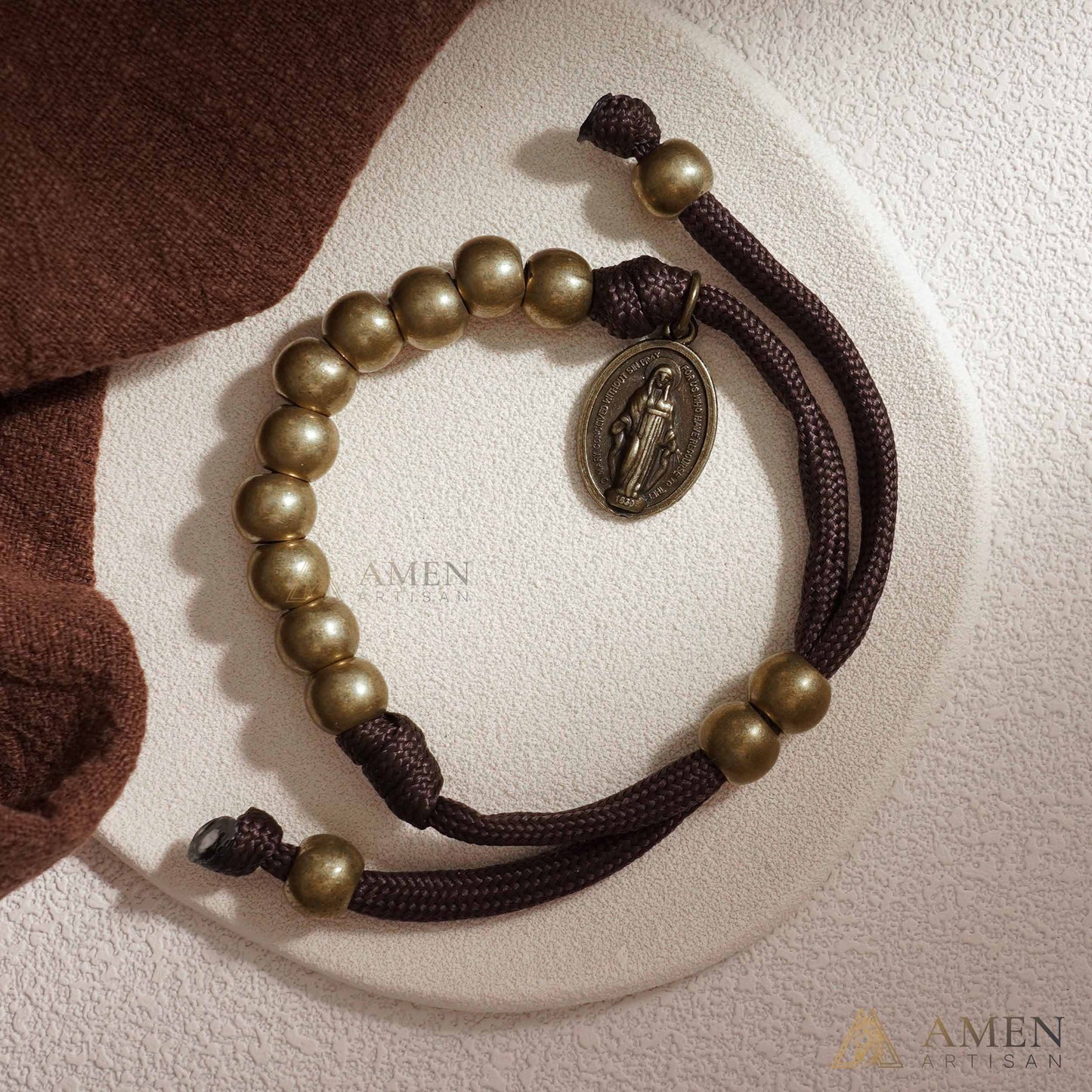 【DEAL TODAY】Brown Braided Prayer Bracelet with Antique Bronze Beads — Blessing
