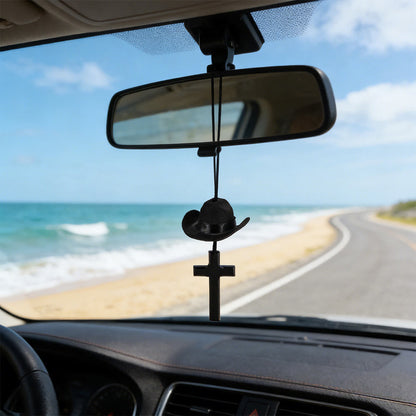 【Deal Today】Western Rearview Mirror Ornament with Cowboy Hat and Cross — Faith | Amen Artisan