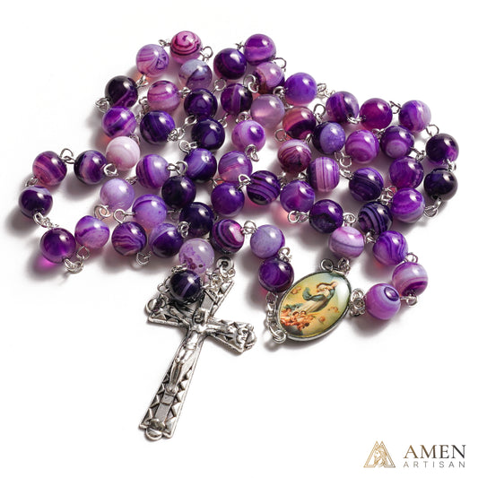 【Deal Today】Amethyst Rosary with Assumption of Mary Medal Amen Artisan
