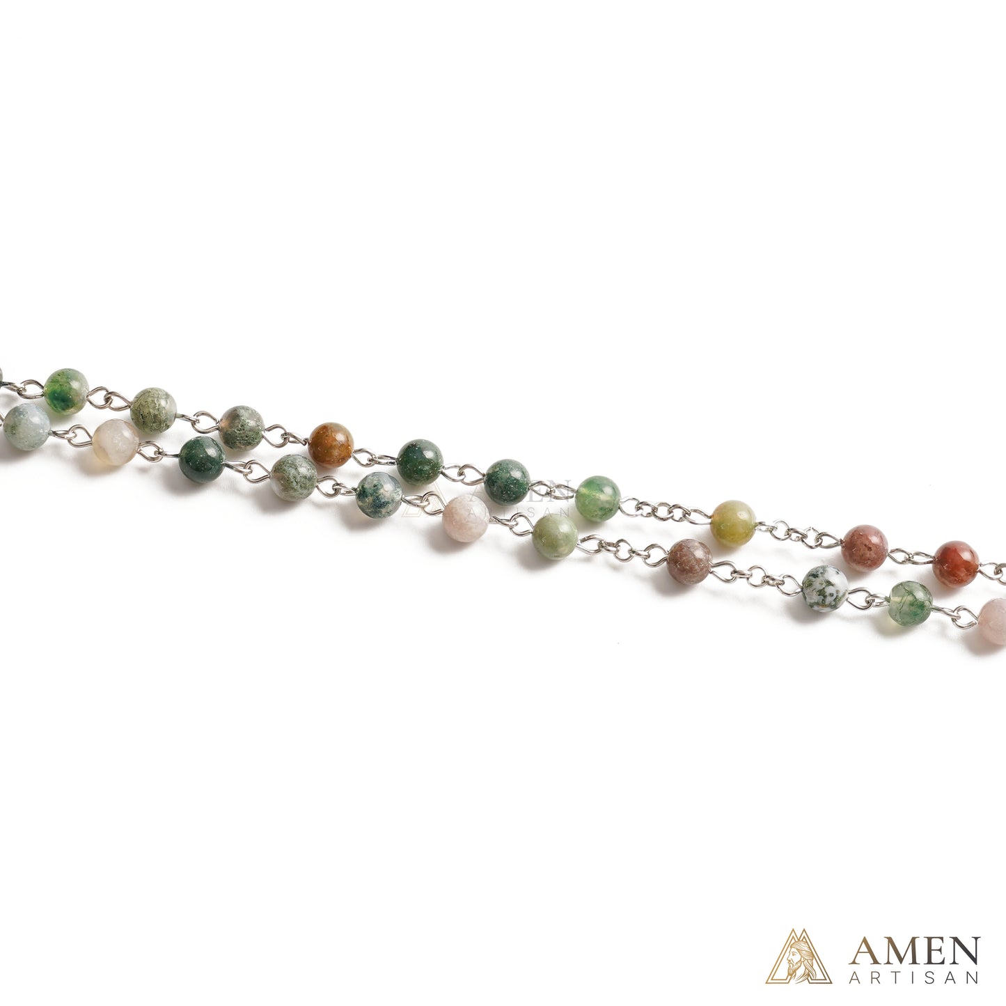 Indian Agate Holy Family Medal Rosary Amen Artisan
