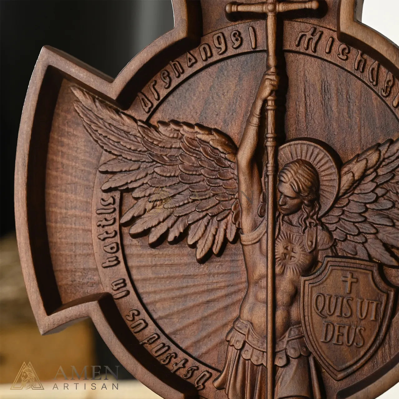 St Michael Wood Carving Amen Artisan