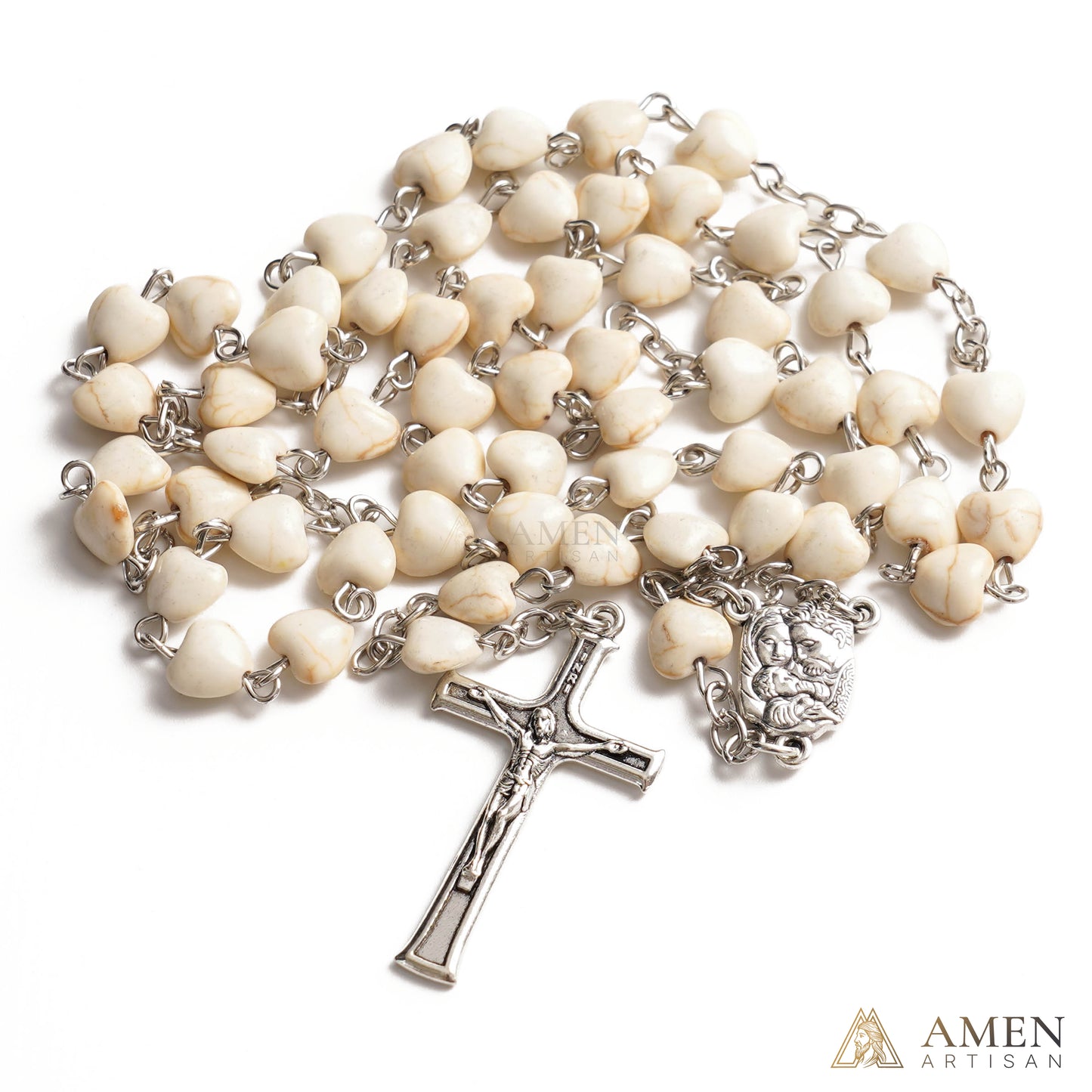 White Turquoise Heart Rosary