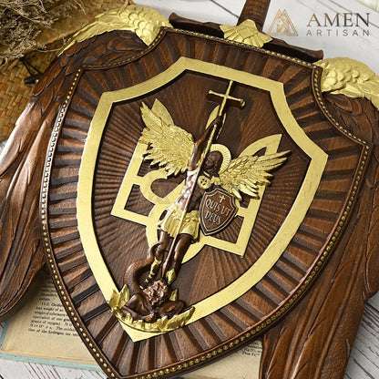 St Michael Wood Carving Amen Artisan