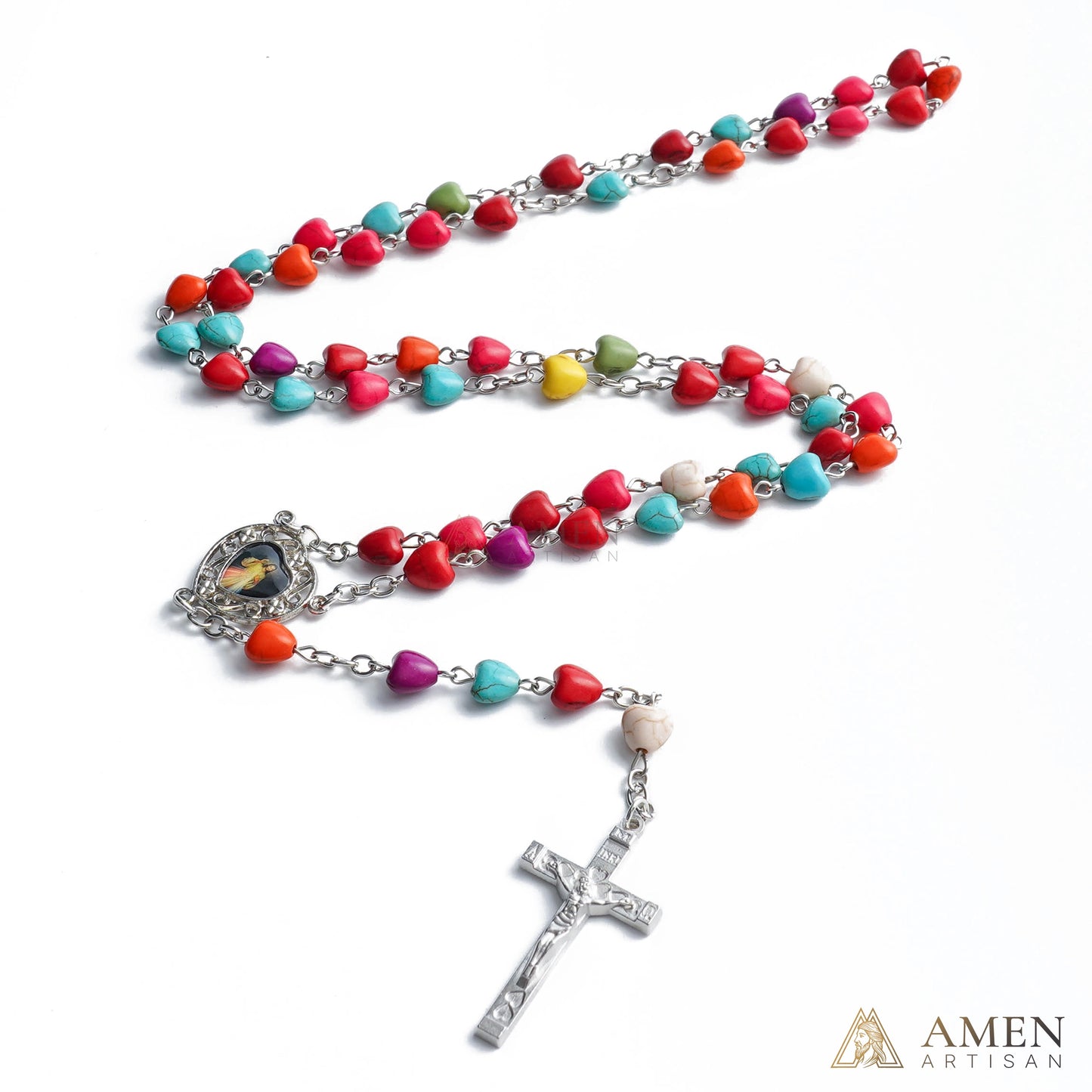 Multicolor Turquoise Heart Rosary