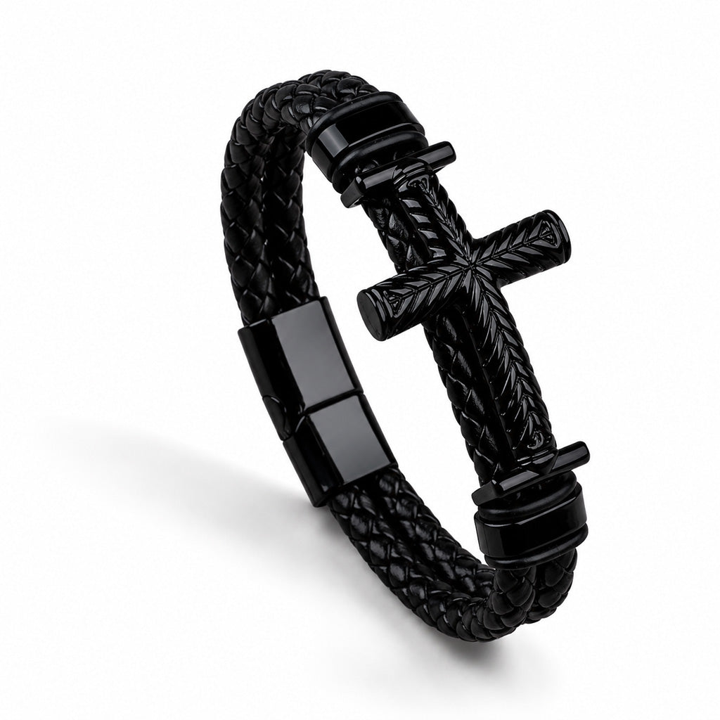 Leather Cross Bracelet with Magnetic Clasp