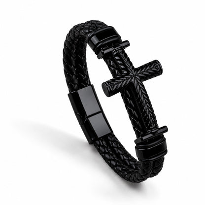 Leather Cross Bracelet with Magnetic Clasp