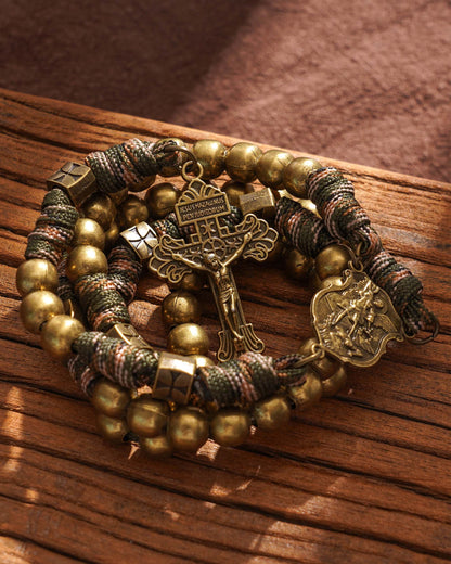 St. Michael Heavyweight Bronze Rosary: 48cm Hand-Braided Tactical Armor | Amen Artisan