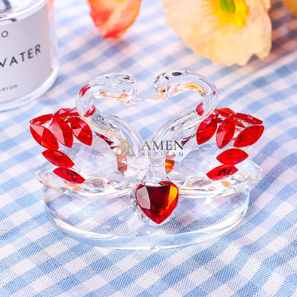 Crystal Heart-shaped Double Swans Figurine  Amen Artisan