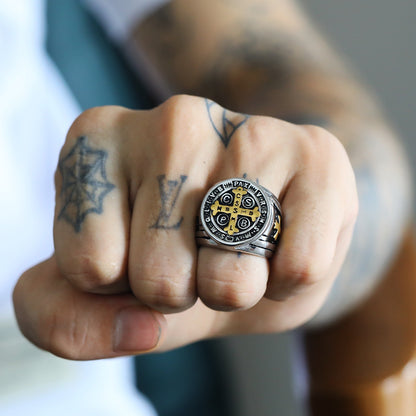 Saint Benedict Cross & Inscriptions Ring Amen Artisan