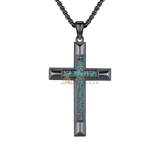 Turquoise Chip Cross Pendant Necklace Amen Artisan