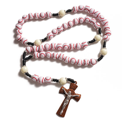 "Home Run" Baseball Rosary – Hand-Stitched Style Beads with Wood-Grain Bat Crucifix – Durable Catholic Gift for Athletes & Baseball Fans