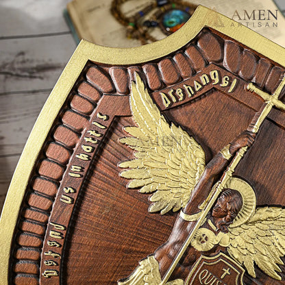 St Michael Wood Carving Amen Artisan