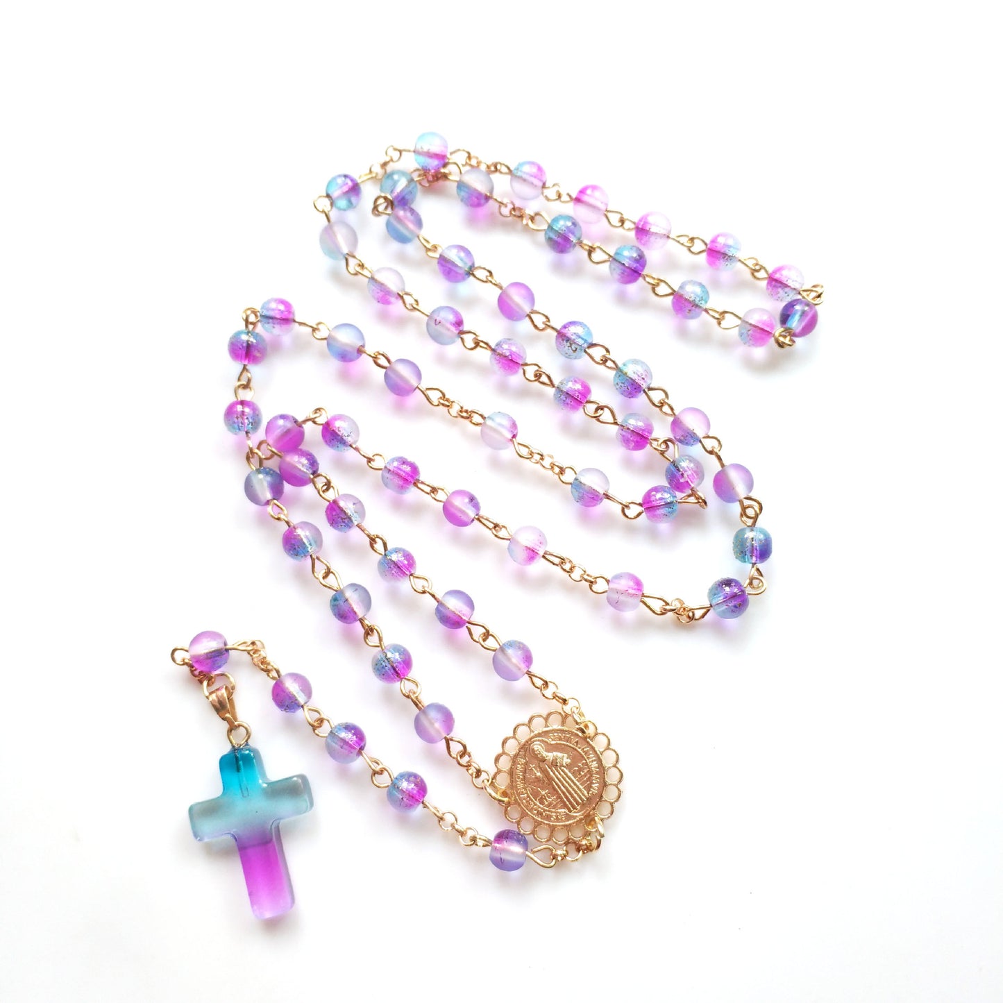 Amen Artisan Colorful Round Bead Cross Prayer Necklace